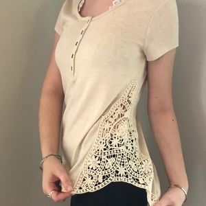 Side Lace Embellished S/S Knit Top